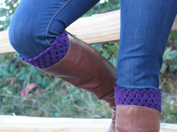 Crochet Boot Cuffs Leg Warmers Boot Socks Plum Purple