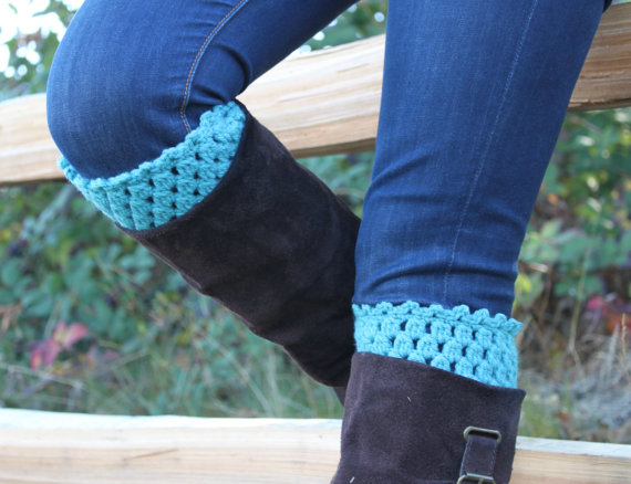 Crochet Boot Cuffs Leg Warmers Boot Socks Turquoise