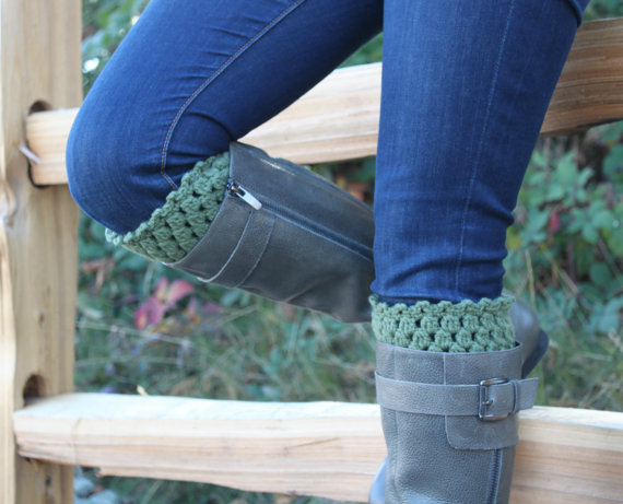 Crochet Boot Cuffs Leg Warmers Boot Socks Sage Green