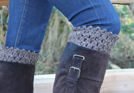 Crochet Boot Cuffs Leg Warmers Boot Socks Taupe