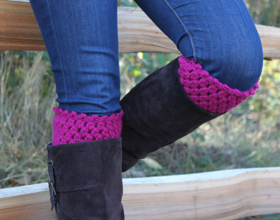 Crochet Boot Cuffs Leg Warmers Boot Socks Magenta