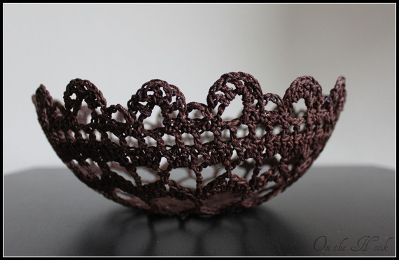 Lace Doily Bowl Crochet Basket Chocolate Brown
