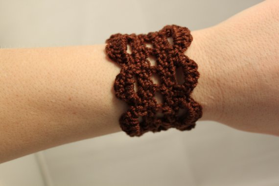 Crochet Bracelet Lace Cuff Chocolate Brown
