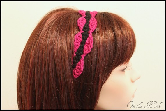 Crochet Headband Black And Magenta