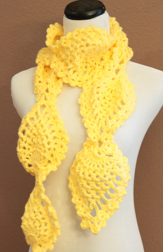  Crochet  Scarf  Chunky Lace Pineapple Motif  Yellow on Luulla