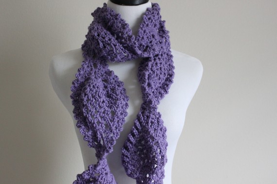 Chunky Crochet Scarf Lace Pineapple Motif Neck Warmer Lavender Purple ...
