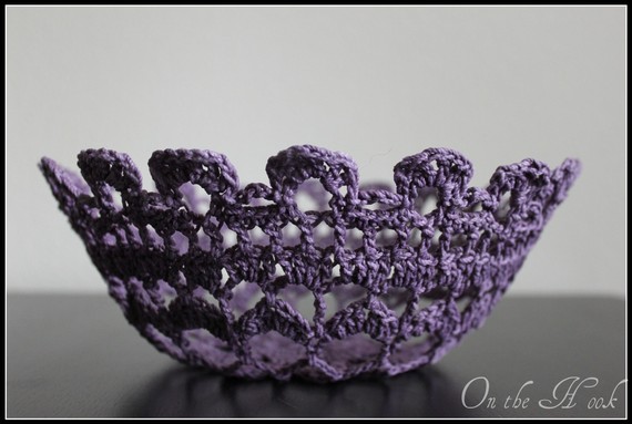 Doily Bowl Crochet Lace Basket Purple Plum