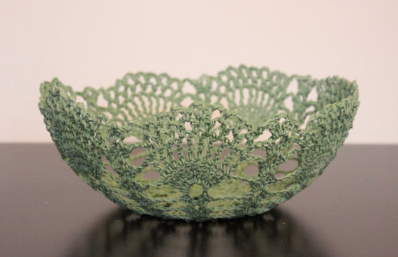 Mint Green Bowl Lace Crochet Doily Basket