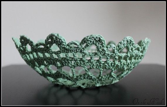 Crochet Lace Doily Bowl Basket Mint Green