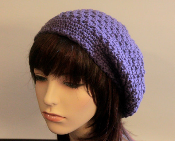 Crochet Slouch Hat Plum Purple Cloche Slouchy Beanie