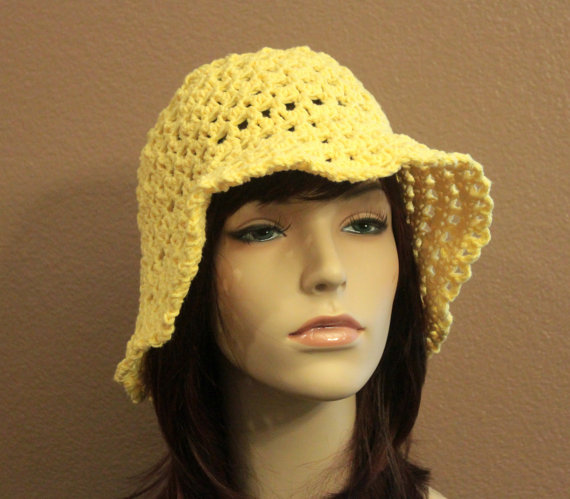 Yellow Crochet Hat Summer Beach Floppy Wide Brim