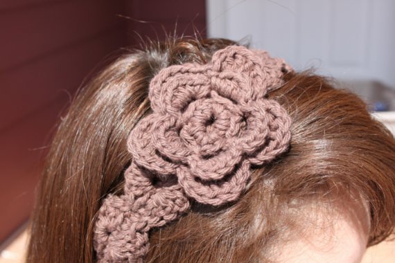 Brown Flower Headband Crochet Hair Tie