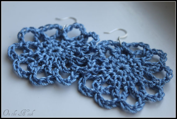 Crochet Earrings Blue Lace Doily Motif