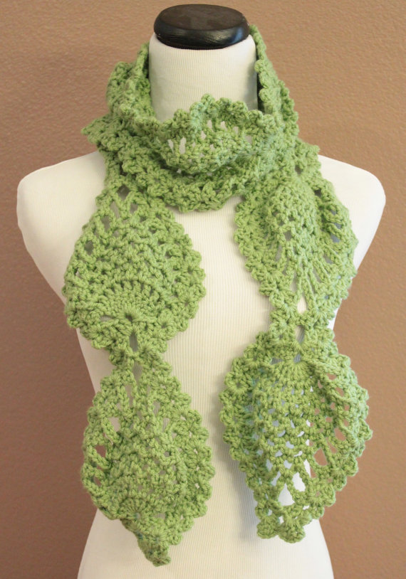 Womens Chunky Scarf Crochet Lace Pineapple Motif Lime Green