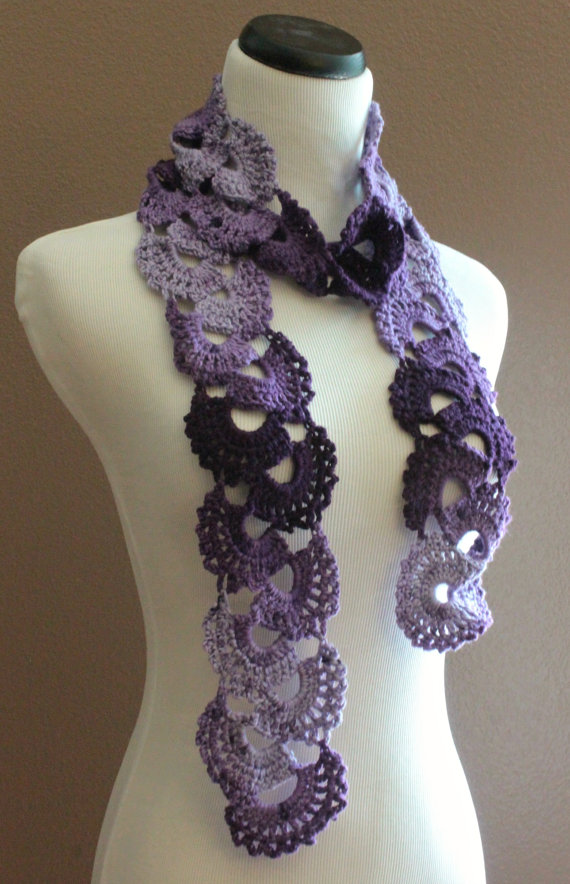 Womens Crochet Scarf Queen Annes Lace Ombre Varigated Multicolor Purple