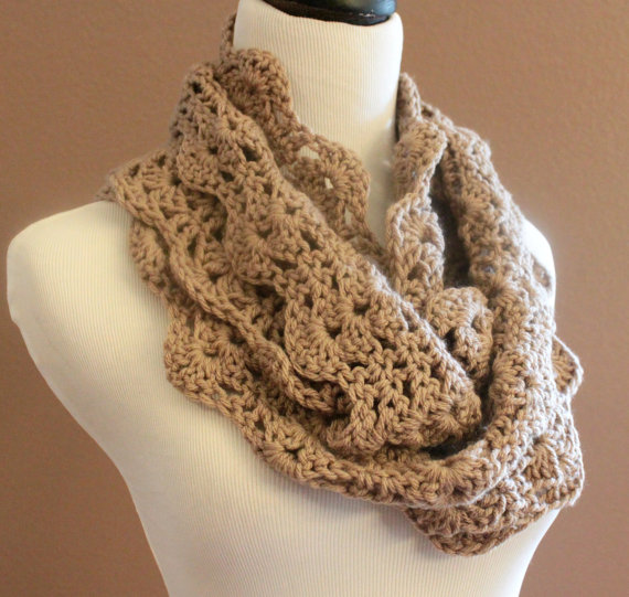 Chunky Crochet Infinity Scarf Lace Thick Cowl Neckwarmer Scarf Snood