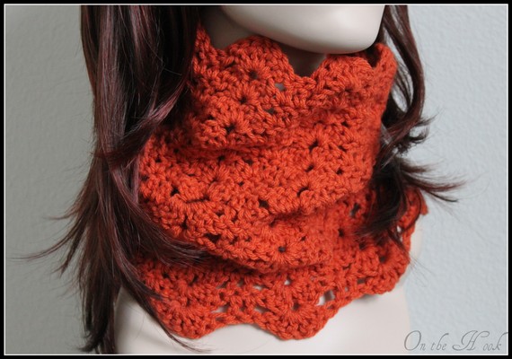 Crochet Cowl Lace Infinity Scarf Pumpkin Orange
