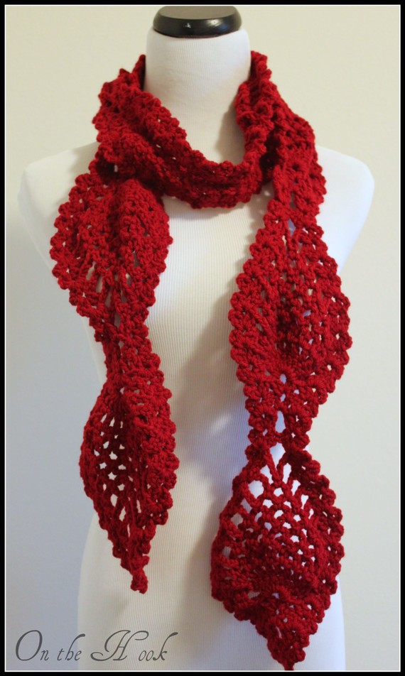 Crochet Scarf Scarlette Red Chunky Pineapple Lace Motif