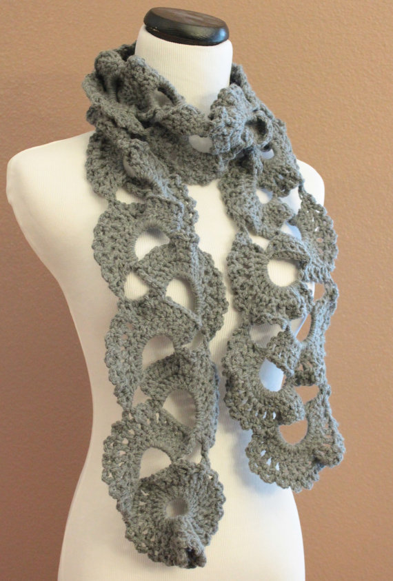 Crochet Scarf Queen Annes Lace Smokey Grey