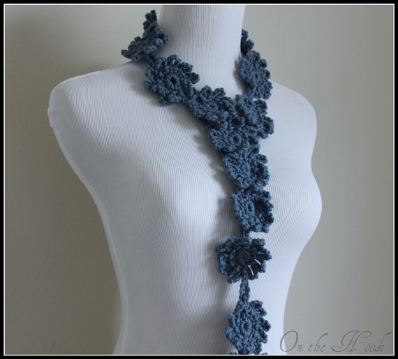Crochet Flower Scarf Lariat Spring Fashion Slate Blue
