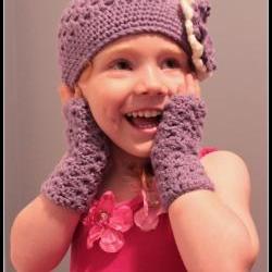 Crochet Flower Hat and Fingerless Glove Set