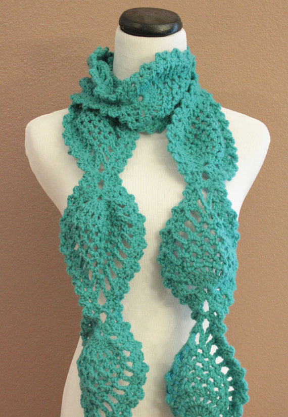 Turquoise Crochet  Scarf  Women s Chunky Lace Pineapple 